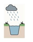 Illustratie bufferen: Illustratie van regen die valt in een met water gevulde kuil in de grond.
