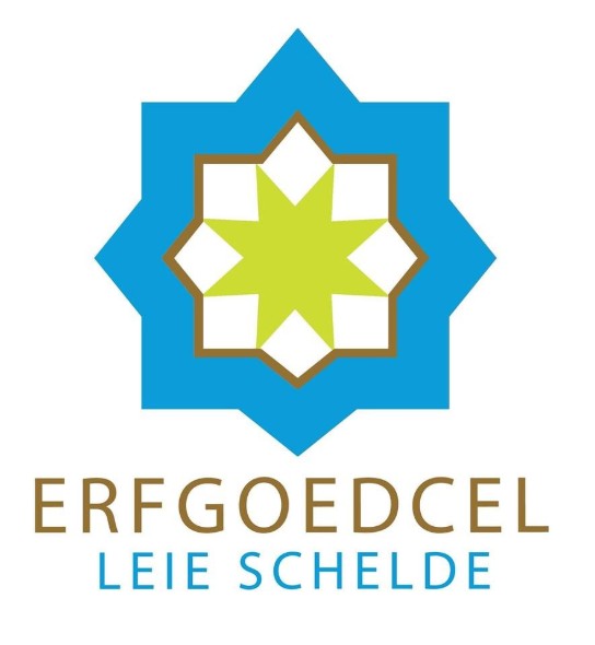Logo met een blauw en groen stervormig patroon en de tekst "Erfgoedcel Leie Schelde". (vergroot foto)