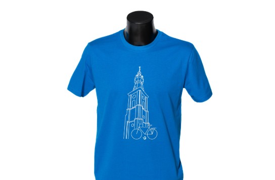 Blauwe T-shirt met kerk Hansbeke - voorkant (vergroot foto)