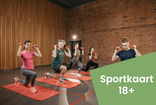 Groep volwassenen doet fitnessoefeningen met lichte gewichten op matten in sportschool. (vergroot foto)